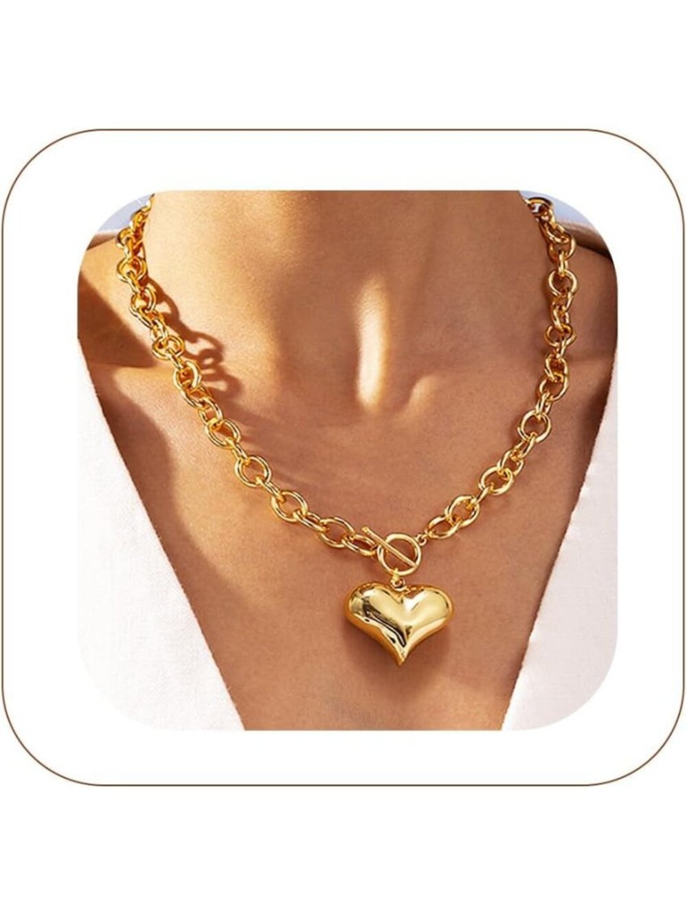 Women's Baroque Pearl Chunky Gold Heart 14 Plated Toggle Statement Necklace
